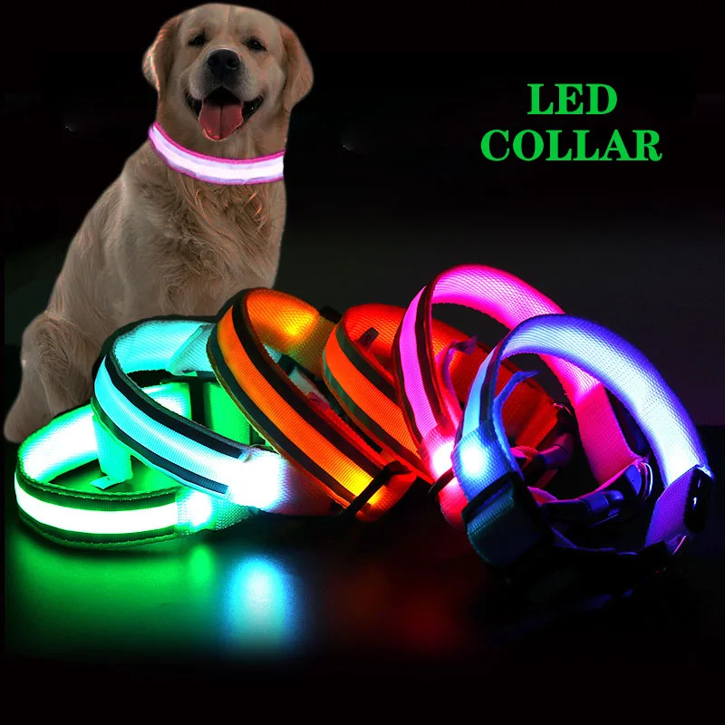 LED Dog Collar Luminous Collar Glowing  Adjustable large Dog Night Light Collar Pet Safety Collar for Small Dogs Cat Outdoor
