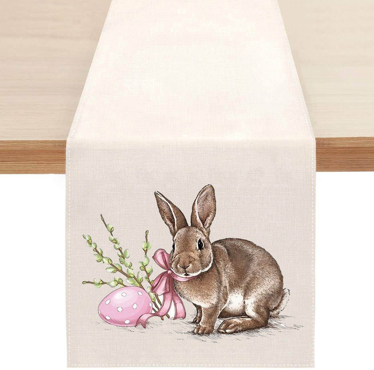 Quinnyshop Chemin De Table Ovale En Lin Avec Motif Lapin Et œufs De Pâques Brodé Écru Crème 30 X 45 Cm