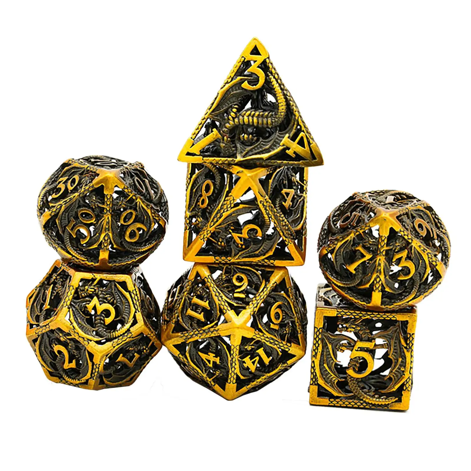 Hollow Metal Dice Set DND Polyhedral D&D Dragon Dice for Role Playing Games dice RPG Dragon Pattern-ancient