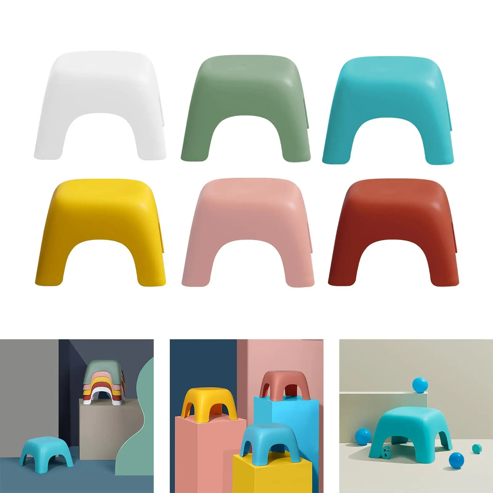 Modern Children Stool Thickened Durable Decorative Row Stool Lightweight Square Stool for Indoor Kitchen Bedroom Girls Toddler