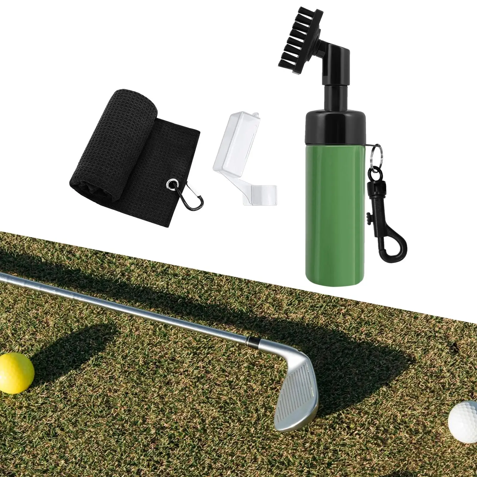 Golf Club Brush with Water Bottle, Golf Club Towel, Golf Cleaning Brush with Clip