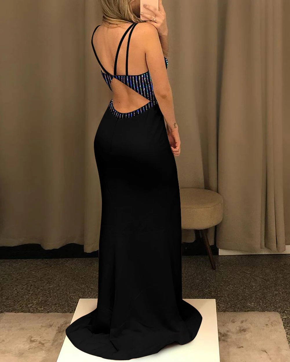 Fashion Women Sequins Long Dress Evening Cocktail Bodycon Party Ball Gown Formal Office Lady Sexy Backless Deep V neck Dresses