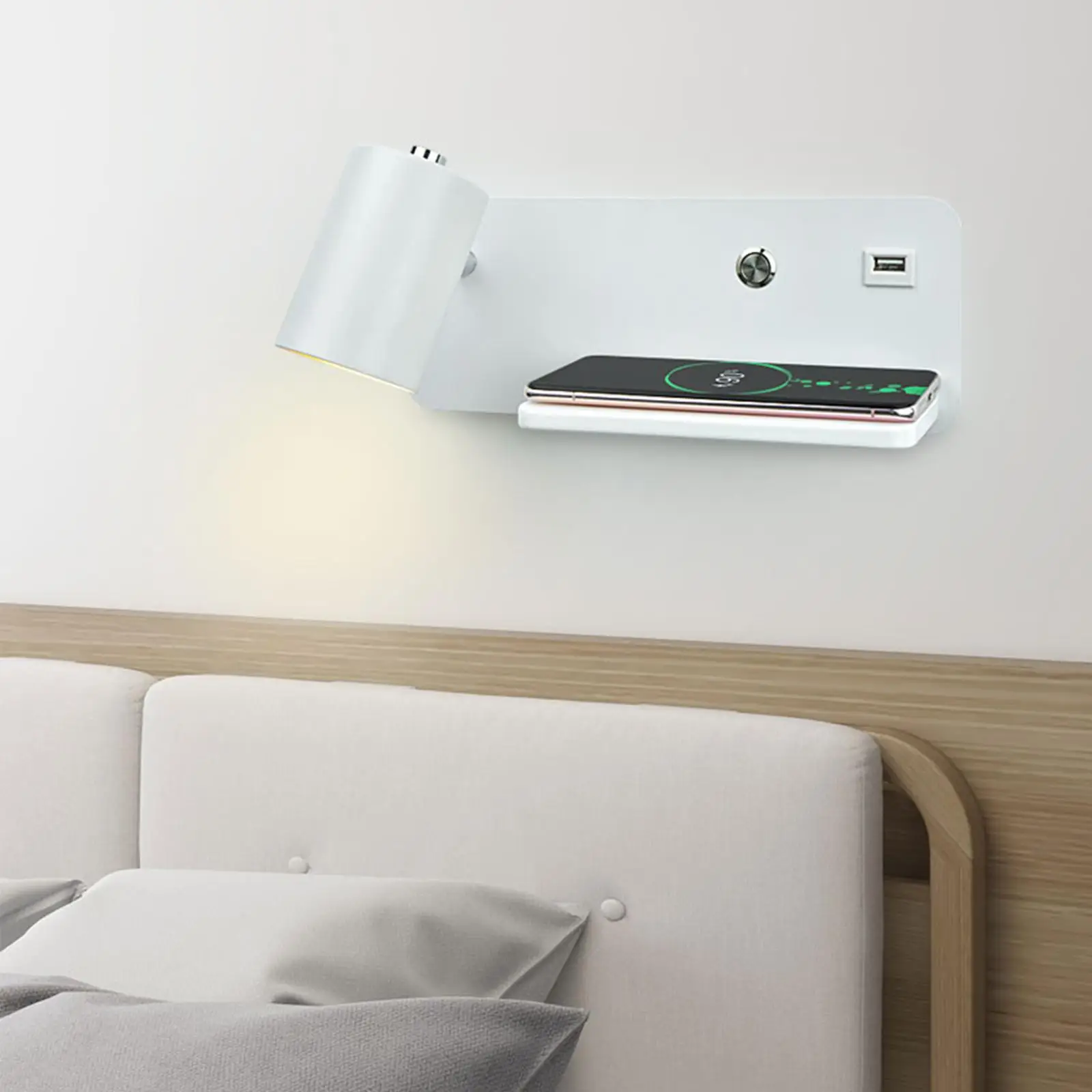 Modern LED Gu10 Wall Lamp with USB Port Cordless Charging Bedside Reading Wall Lamp