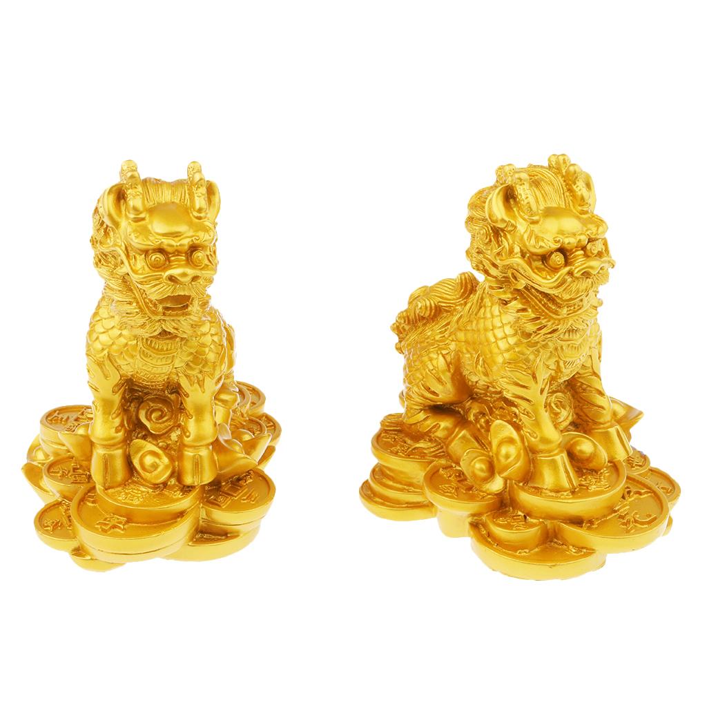 Lucky Pair of Lions Lion Statues to Ward Off Evil Energy Feng Shui Decor Craft Home Decoration