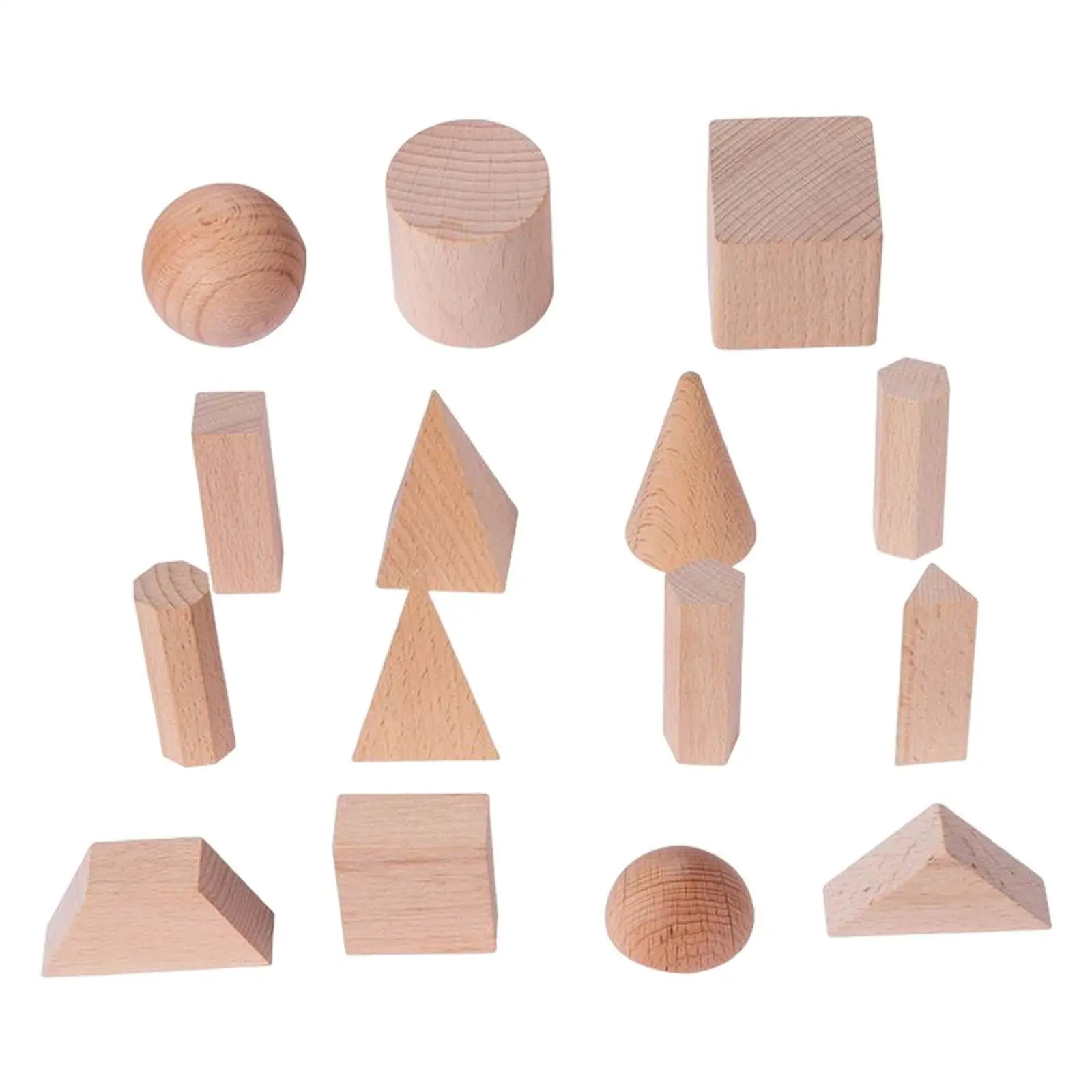 15 Pieces Wooden Geometric Solid Blocks Educational Toy Shape Sorter Montessori Toys for Kids Toddler Ages 2+ Babies