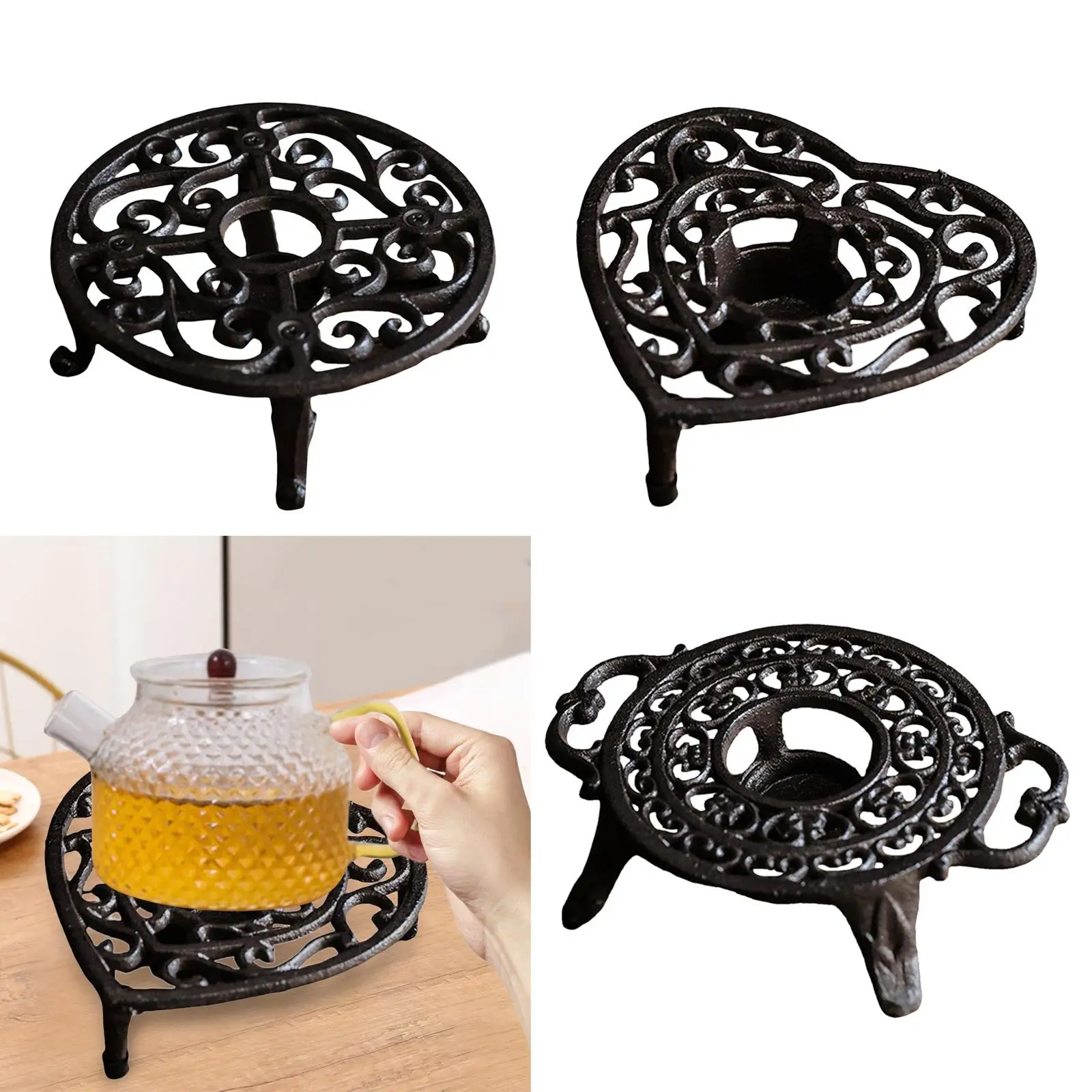 Retro Cast Iron Teapot Warmer Graceful Decoration Coffee Milk Soup Heater Hollow Out Dish Cups Heater for Balcony Garden Hotel