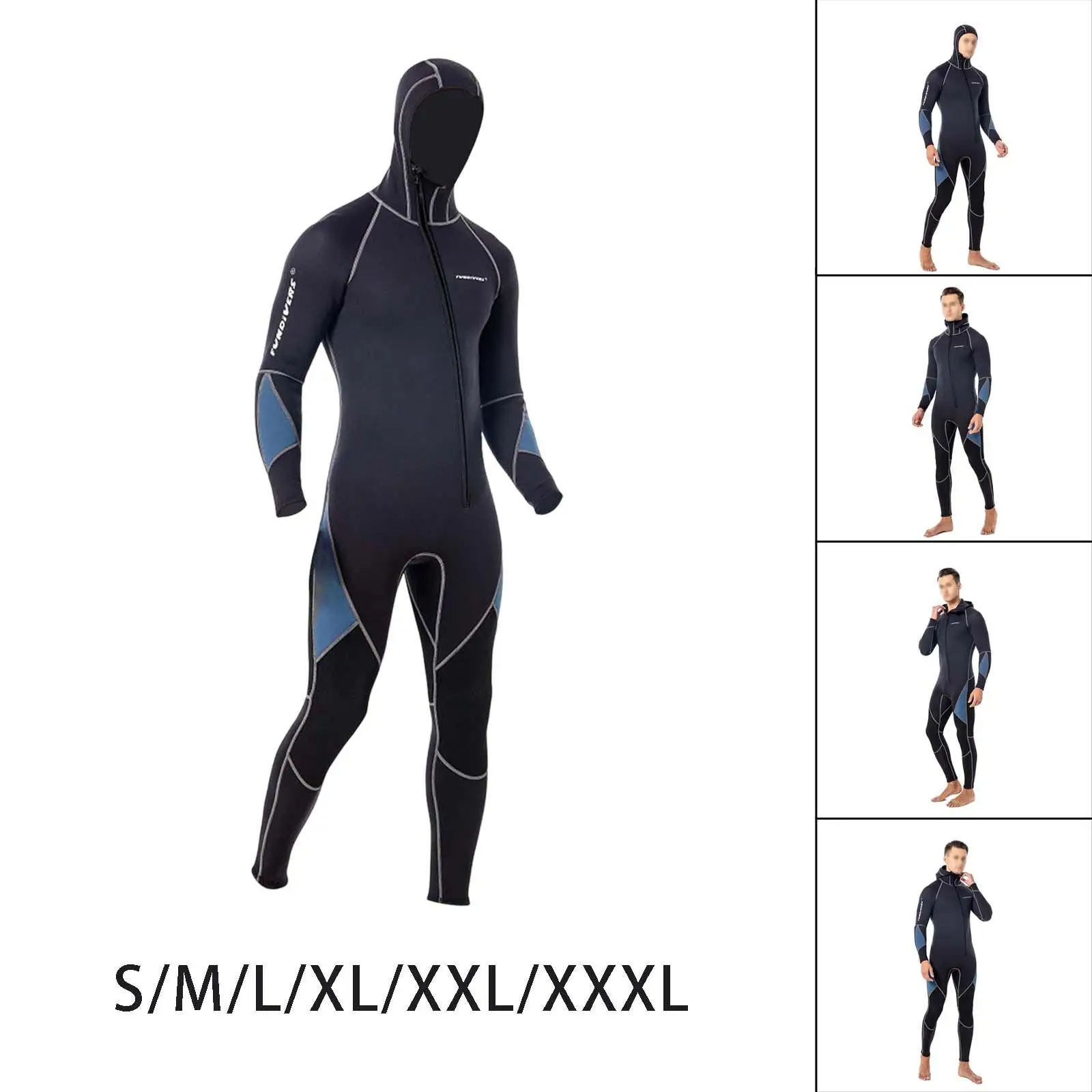 Full Body Wetsuit Gray Protective Comfortable 3mm Hooded Wetsuit for Diving