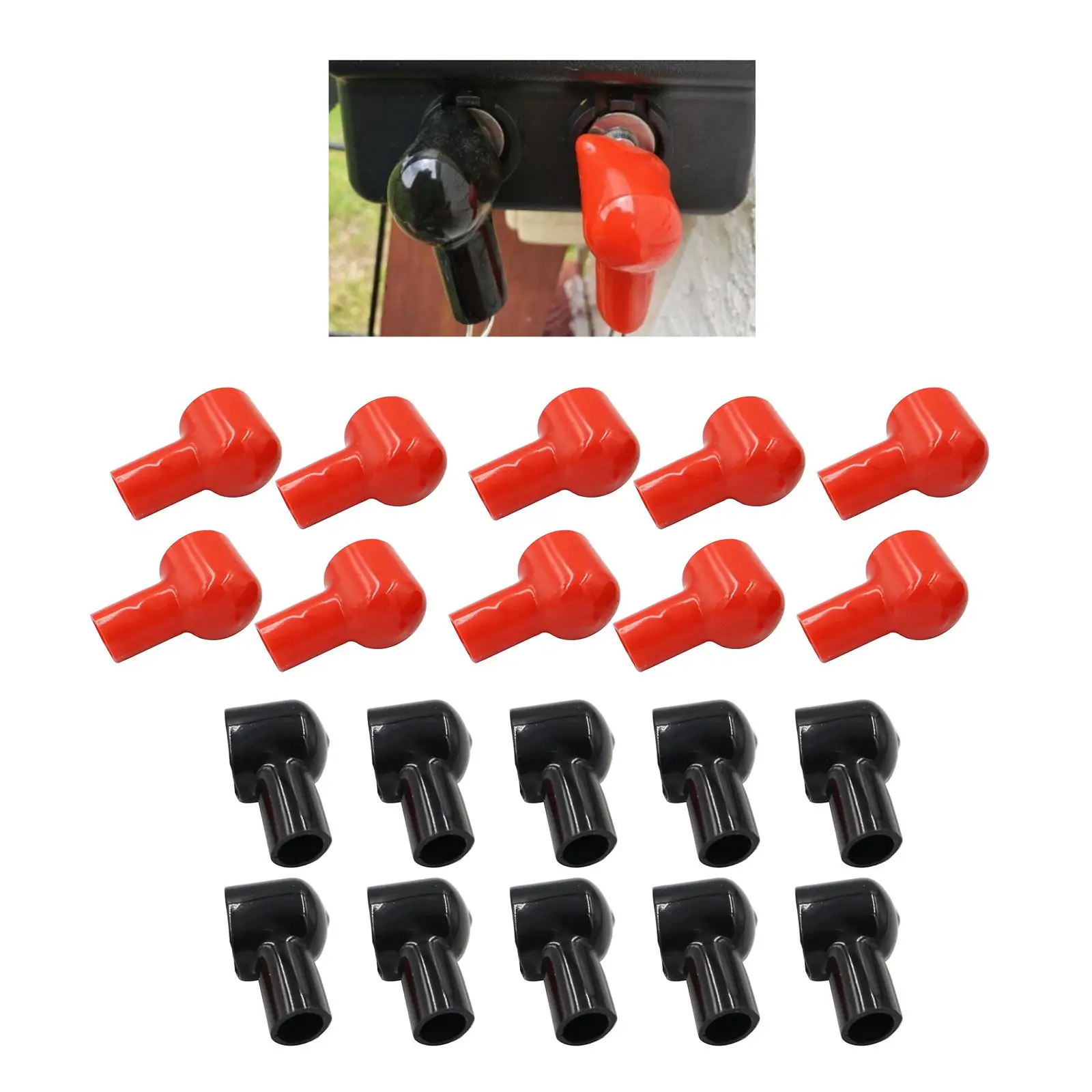 20 Pieces Red and Black Battery Terminal Cover, Flexible  Insulating Cover for Boat Automotive Vehicle Commercial Accessories