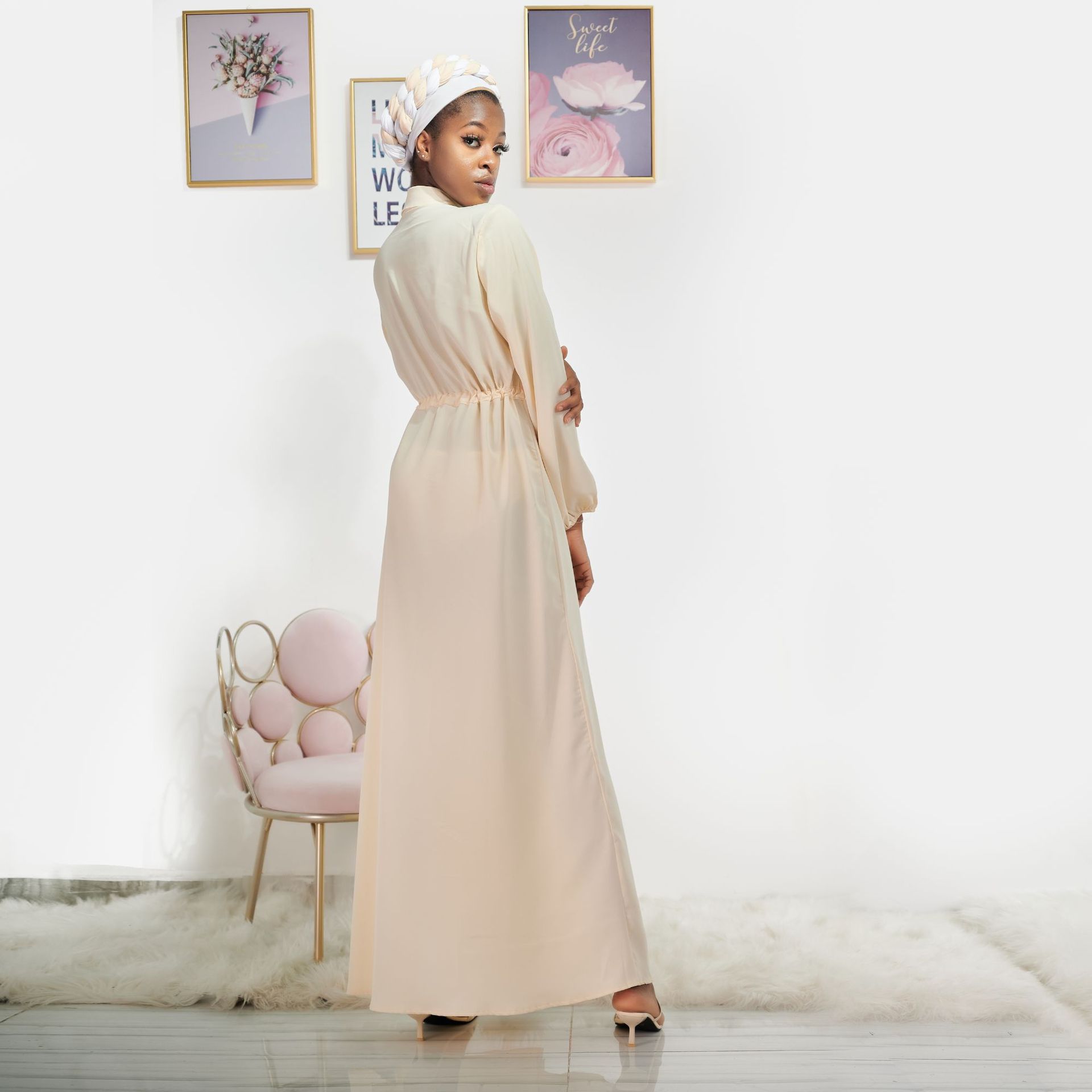 Eid Dress Women Hijab Robe Lace-up 