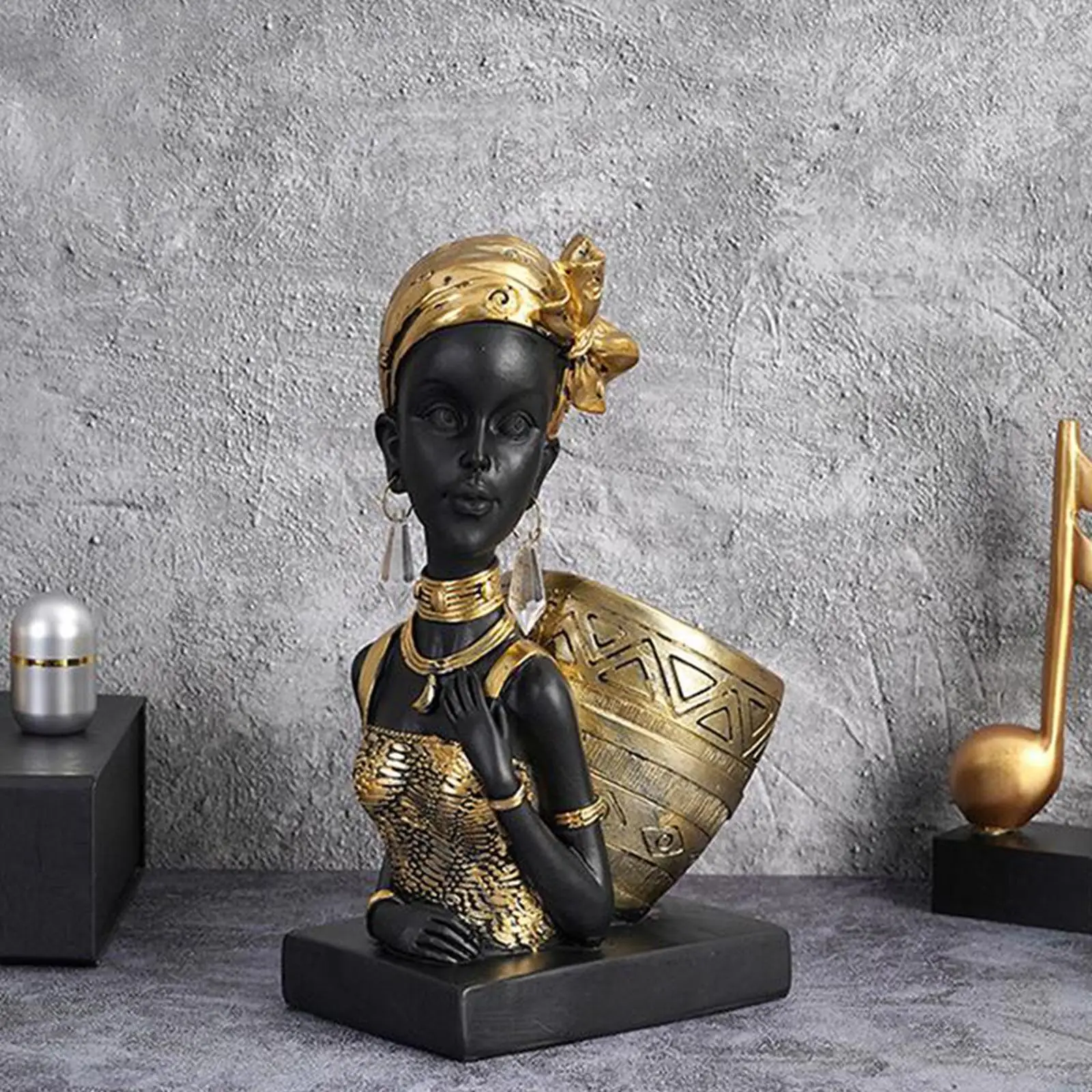 Decorative Lady Statue Sculpture African Collectible Resin Ornament Decor for Bookshelf Bedroom Decor Hotel Desk