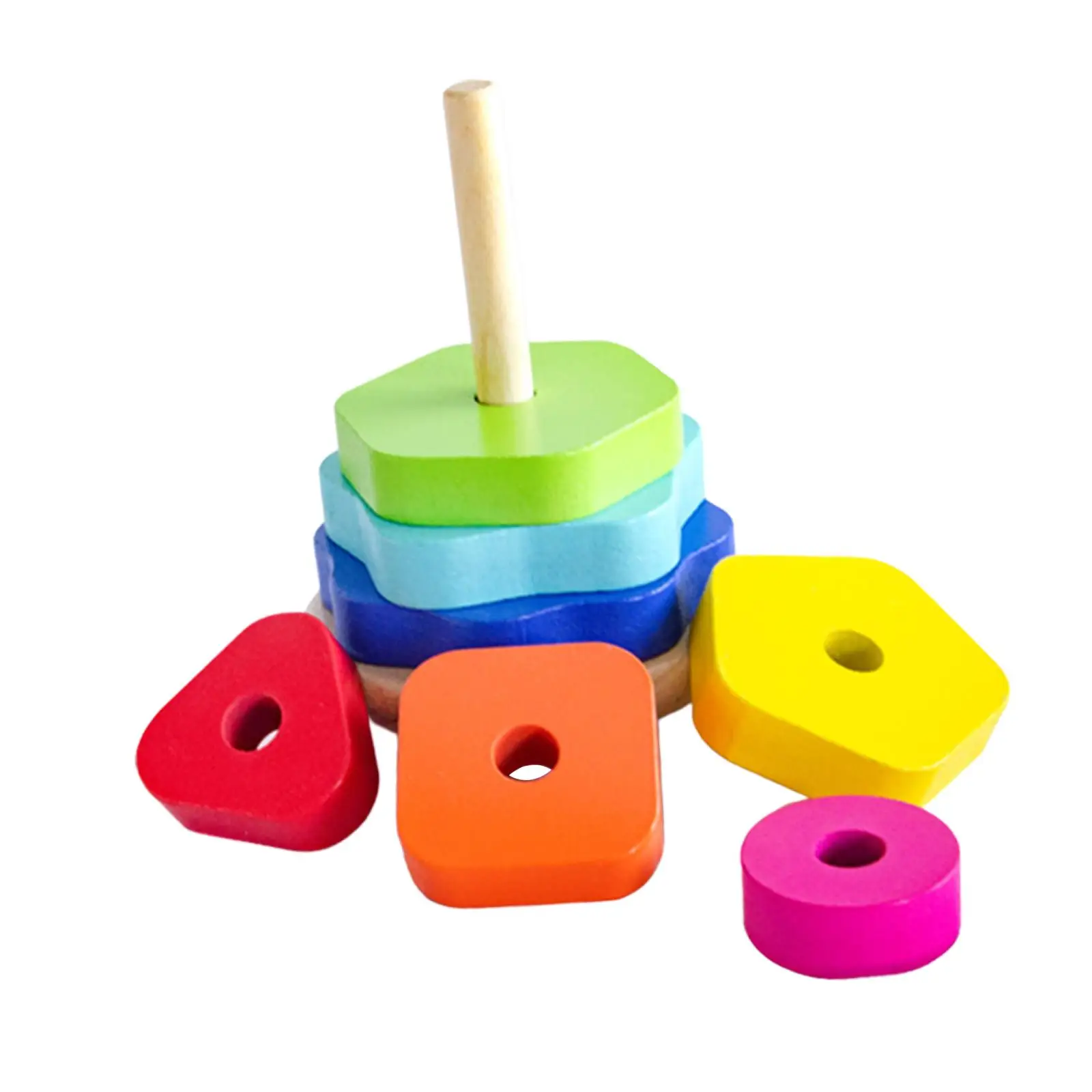 Colorful Stacker  Toy Educational Montessori Wooden Building Blocks for Home