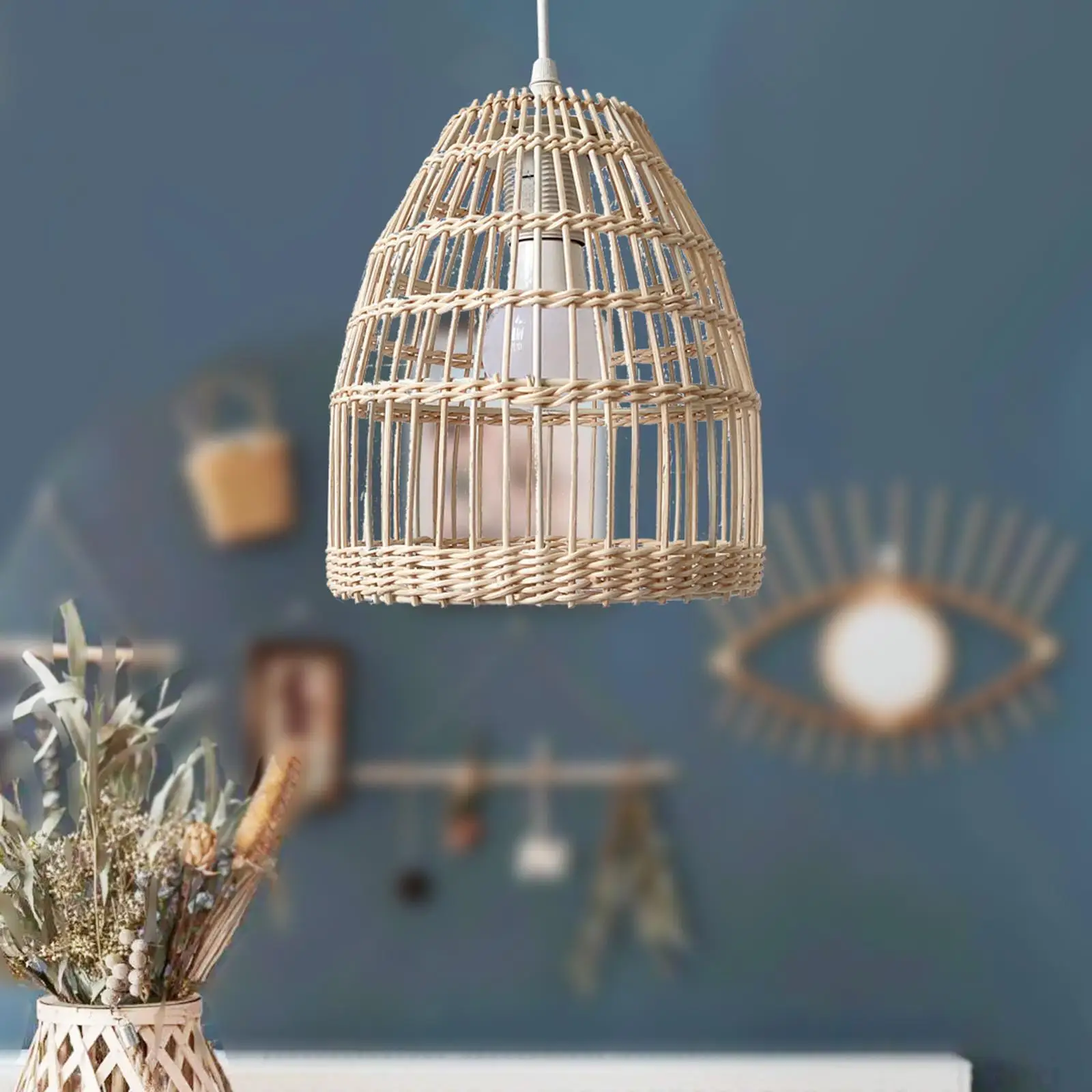Rattan Lampshade Hanging Natural Ceiling Pendant Light Shade for Bedroom
