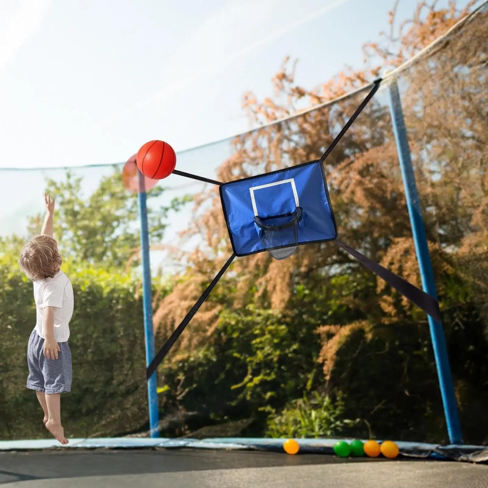 Basketball Hoop for Trampoline with Mini Basketball and Pump Waterproof Sports Toys Universal Trampoline Accessory for All Ages