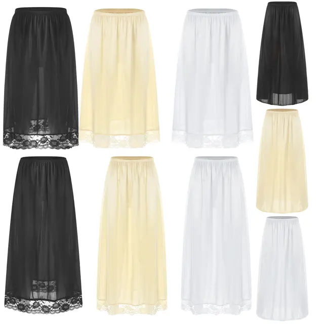 Women Girls Smooth Half Slip Dress Short Long Underskirt Smooth Petticoat  Skirt