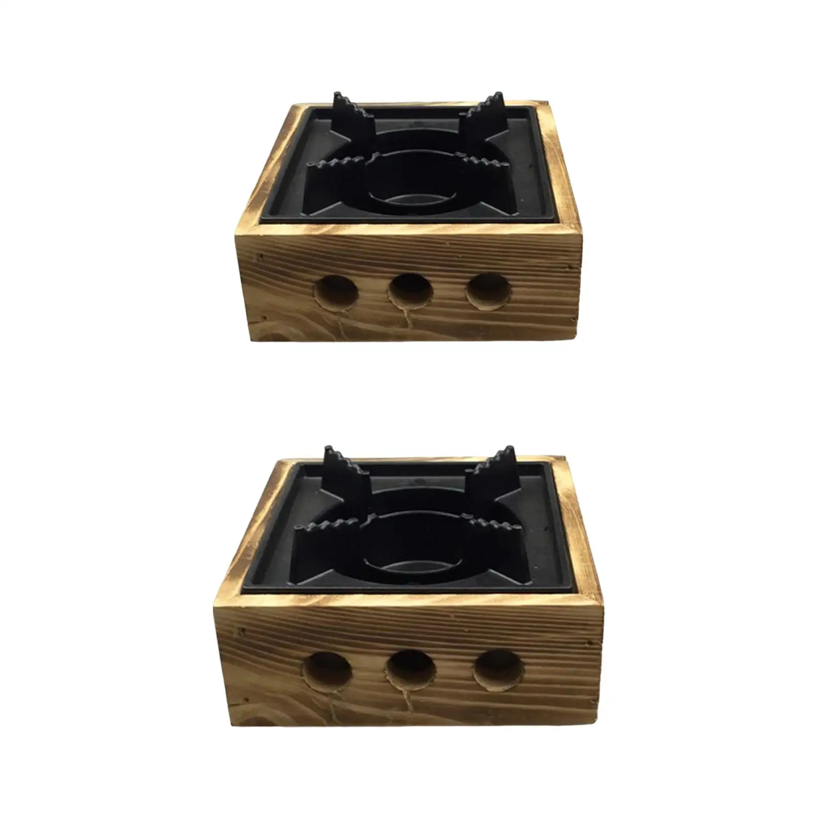 Compact Alcohol Stoves Burner Stew Hot Pot with Wooden Base Square Spirit Burner for Camping Hiking Outdoor Picnic