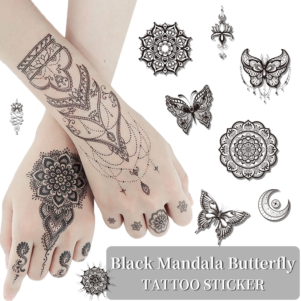 Best of Waterproof Henna Tattoo Black Mandala Stickers For Hand Fake Tattoo For Women Body Art Temporary Hena Design Mehndi Stickers Reviews & Tips