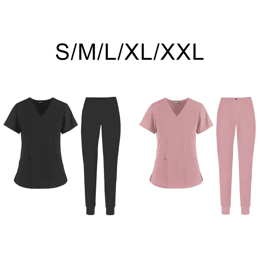 Comfort Nursing Scrub Set Shirt Working Uniform Workwear Work Clothes Fashion Unisex Short Sleeve Top Pants