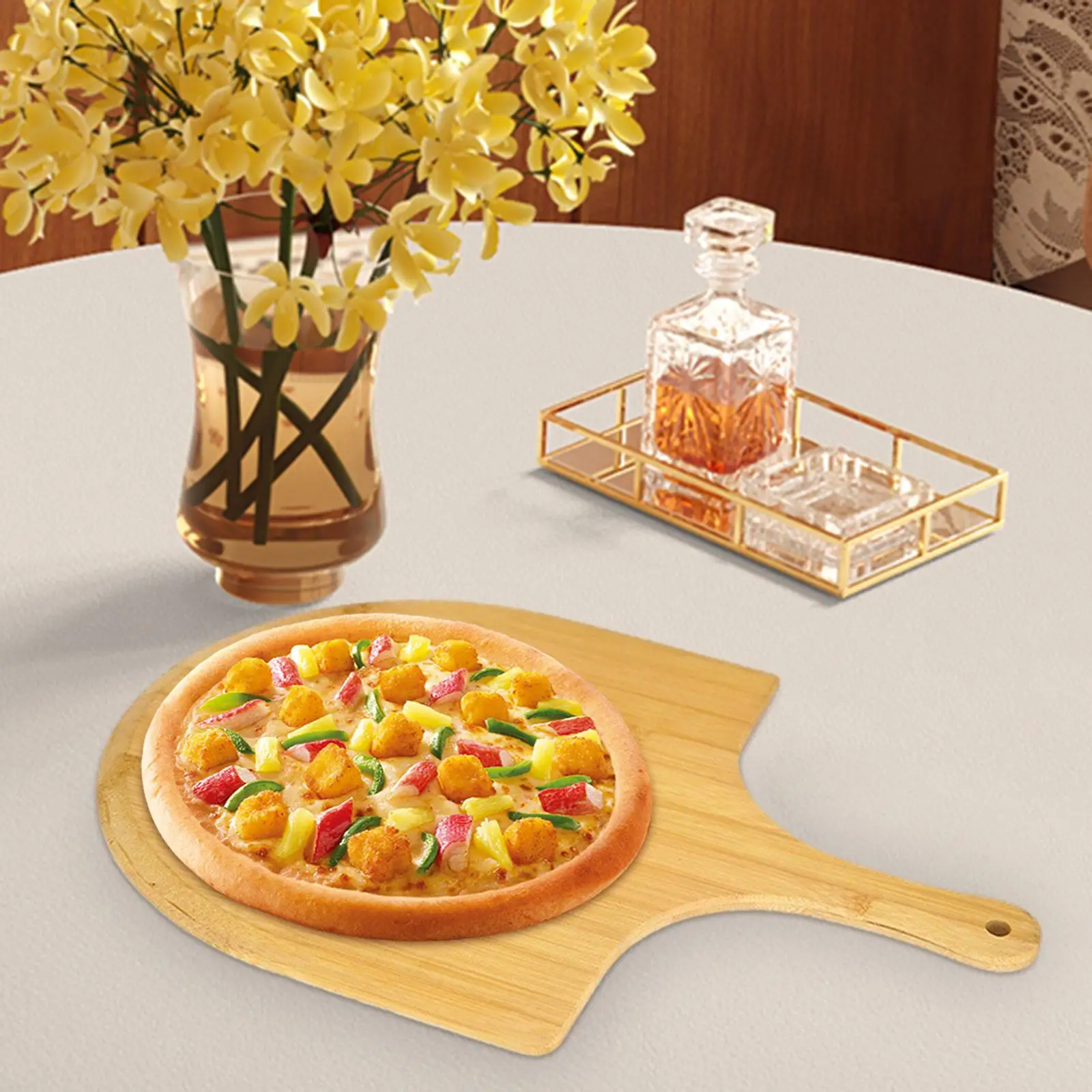 Bamboo Pizza Peel Baking Tools Wooden Pizza Cutting Board with Comfortable Handle for Bread Fruit Baking Cheese Vegetables