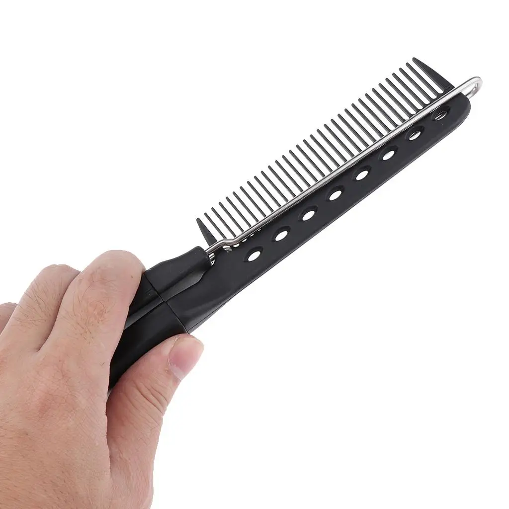2xHairdressing Straightener Hair Straighten Brush Pocket Comb Clamp Black