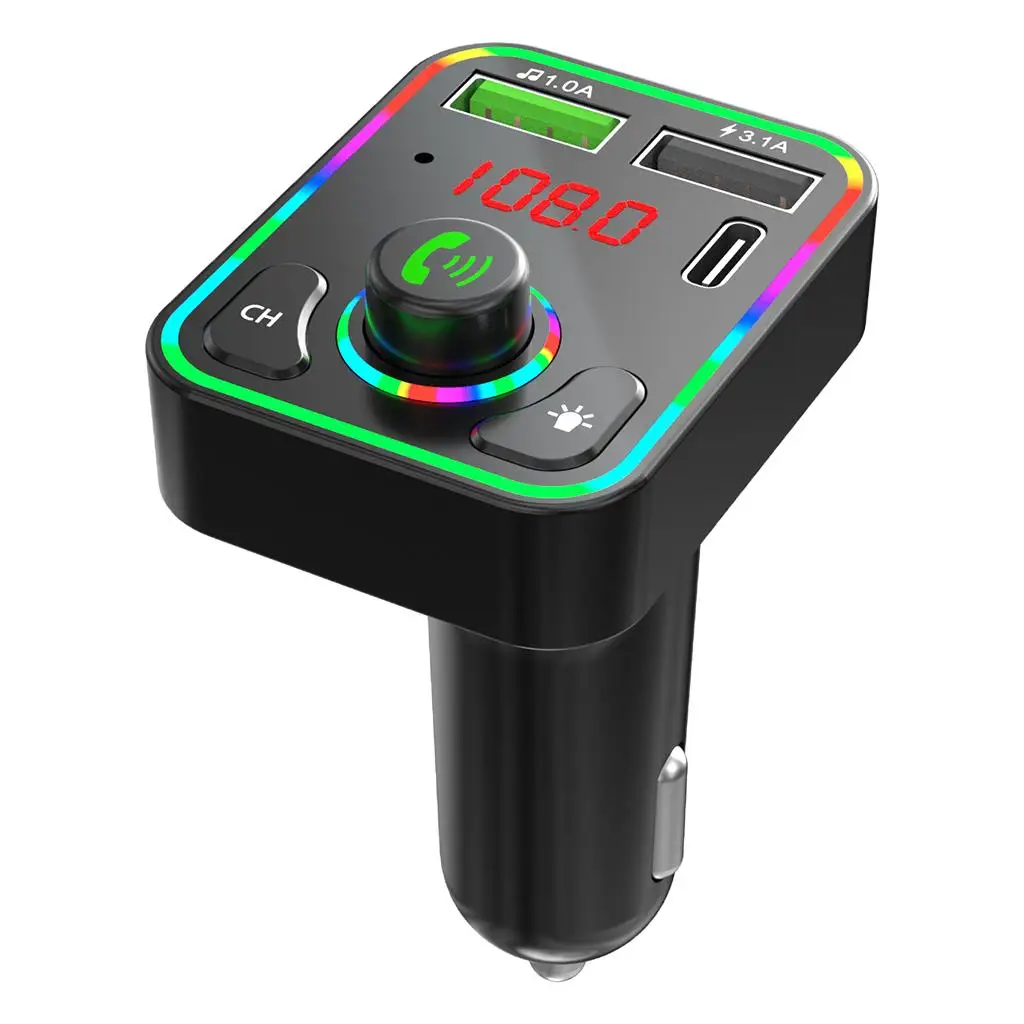 Bluetooth 5.0 FM Transmitter Dual USB Ports LED Backlit Wireless Radio Receiver for Car