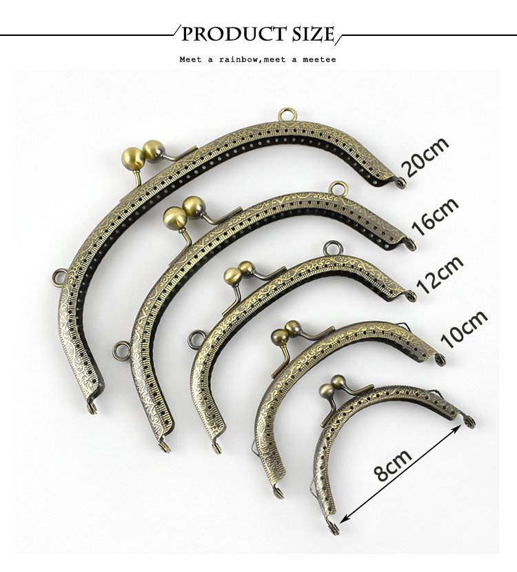 Bronze Purse Handle Semicirc Frame Purses Bags Metal Kiss Clasp Lock Sewing Handbag Handles DIY Bag Accessories