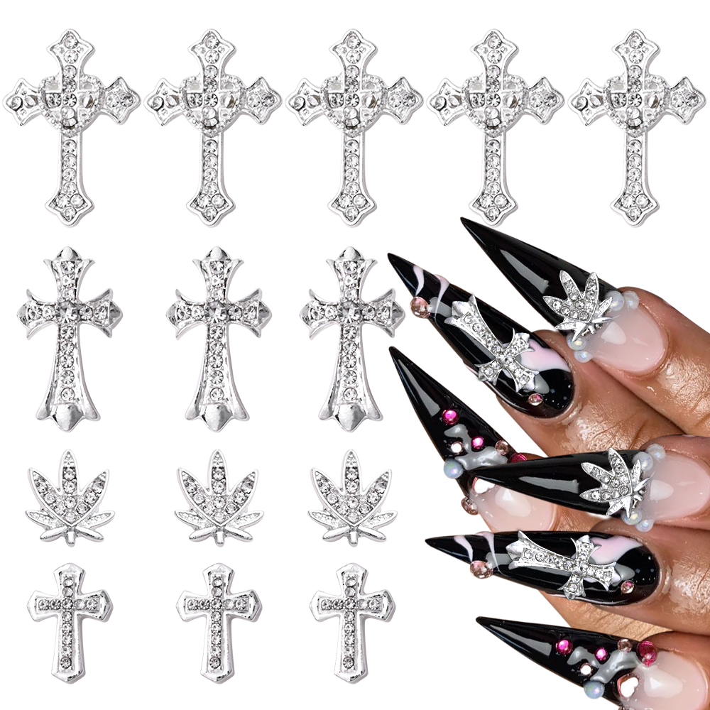 Best of 10pcs Luxury Silver Cross Nail Art Charms For Jewelry Retro Alloy Rhinestones Glitter 3D Nail Art DIY Punk Manicure Accessories Reviews & Tips - Image 6