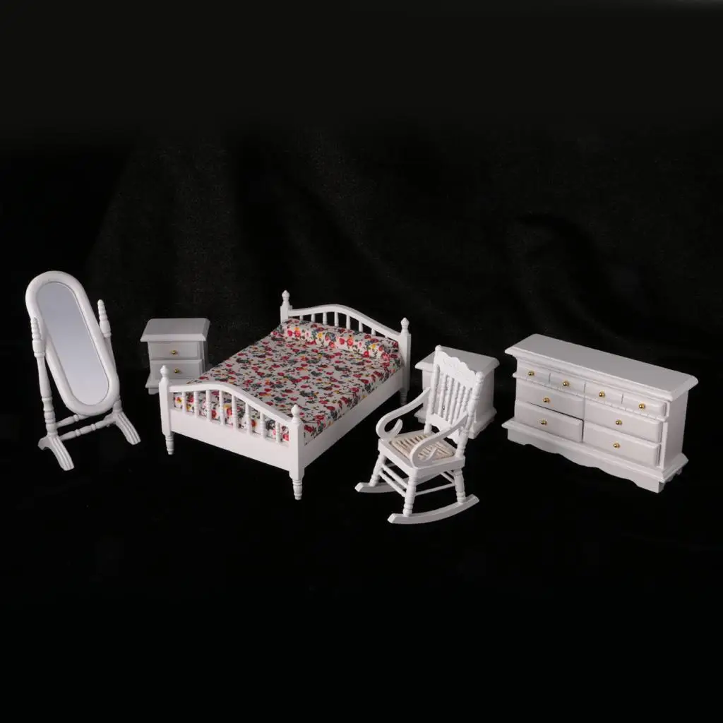 1/12 Dollhouse Miniature Bedroom Set Doll House Furniture Accessories 6 Pcs