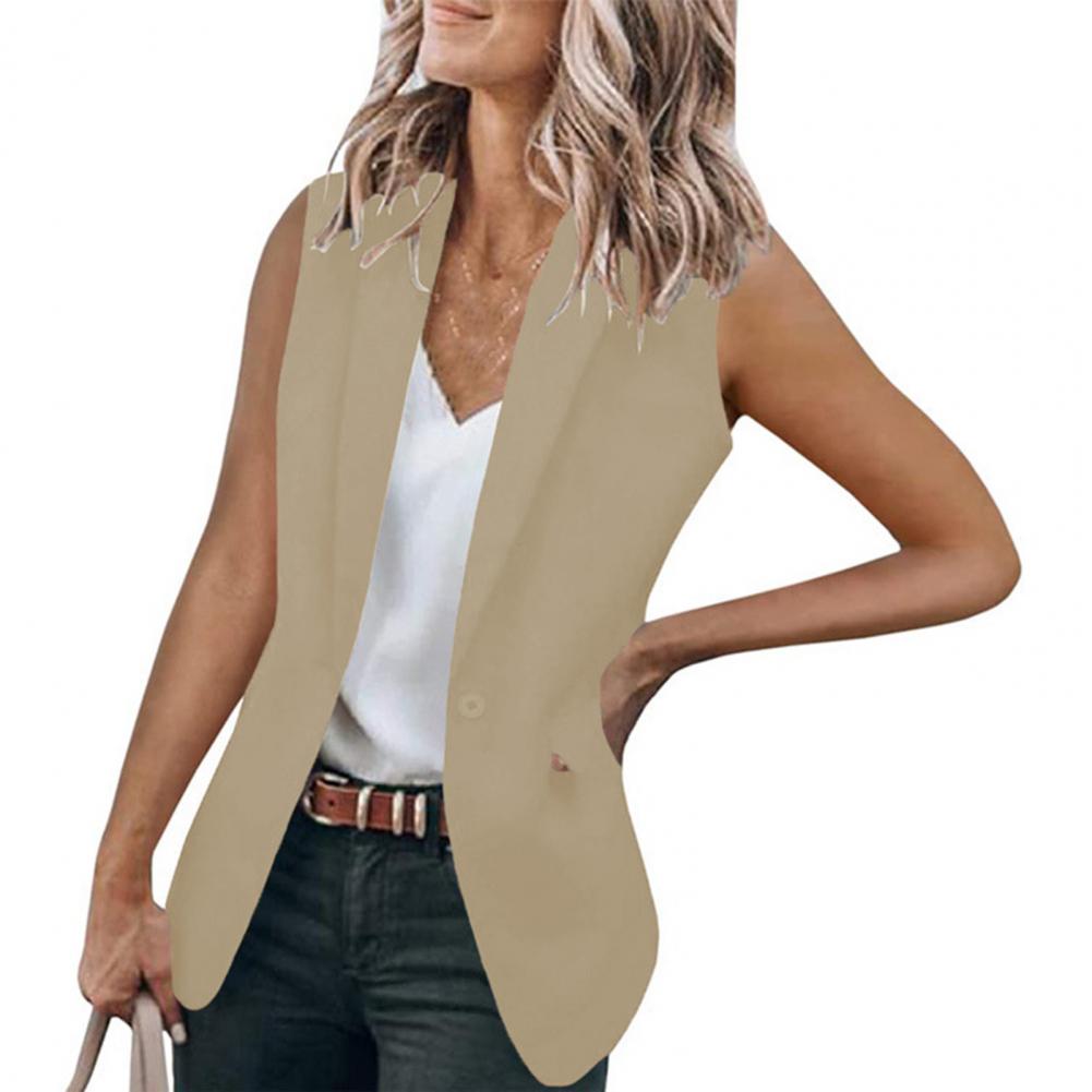 mulheres blazer colete cor sólida solto cardigan sem mangas jaqueta único botão wasitcoat feminino terno formal casaco comutar roupas