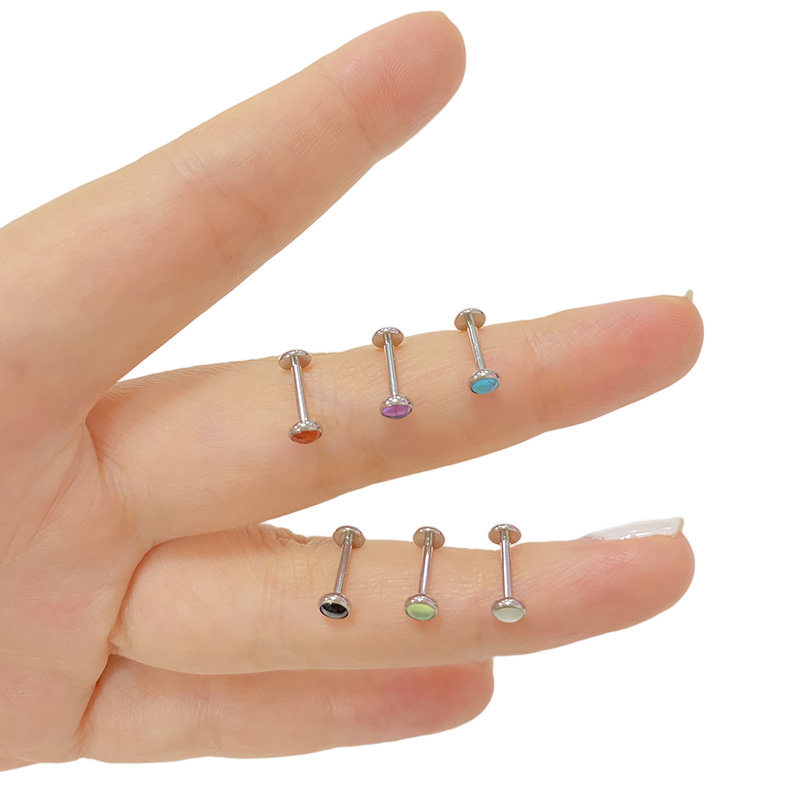Astm f136 titan pierc kreisförmige ohr lippen stecker mit naturstein platte labret zungen nasen stecker ohrringe körper piercing schmuck – Detail 10