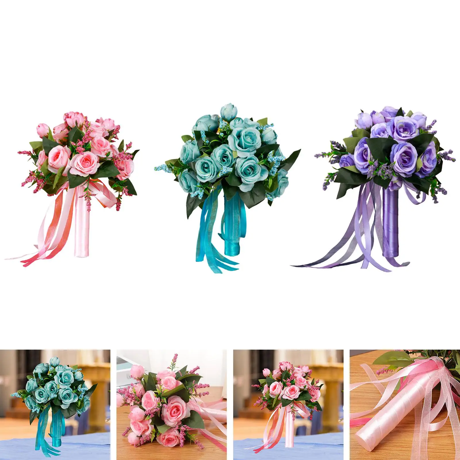Wedding Hand Bouquets Table Centerpiece Elegant Artificial Flower Bouquet for Party Anniversary Wedding Ceremony Valentine`s Day