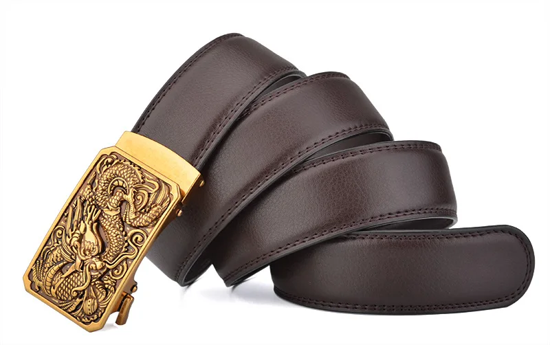 Plus Size 170 160 150 140 130cm Men Vintage Dragon Bronze Automatic buckle High Quality Leather Pants Belt Business Leisure 2022 crocodile skin belt
