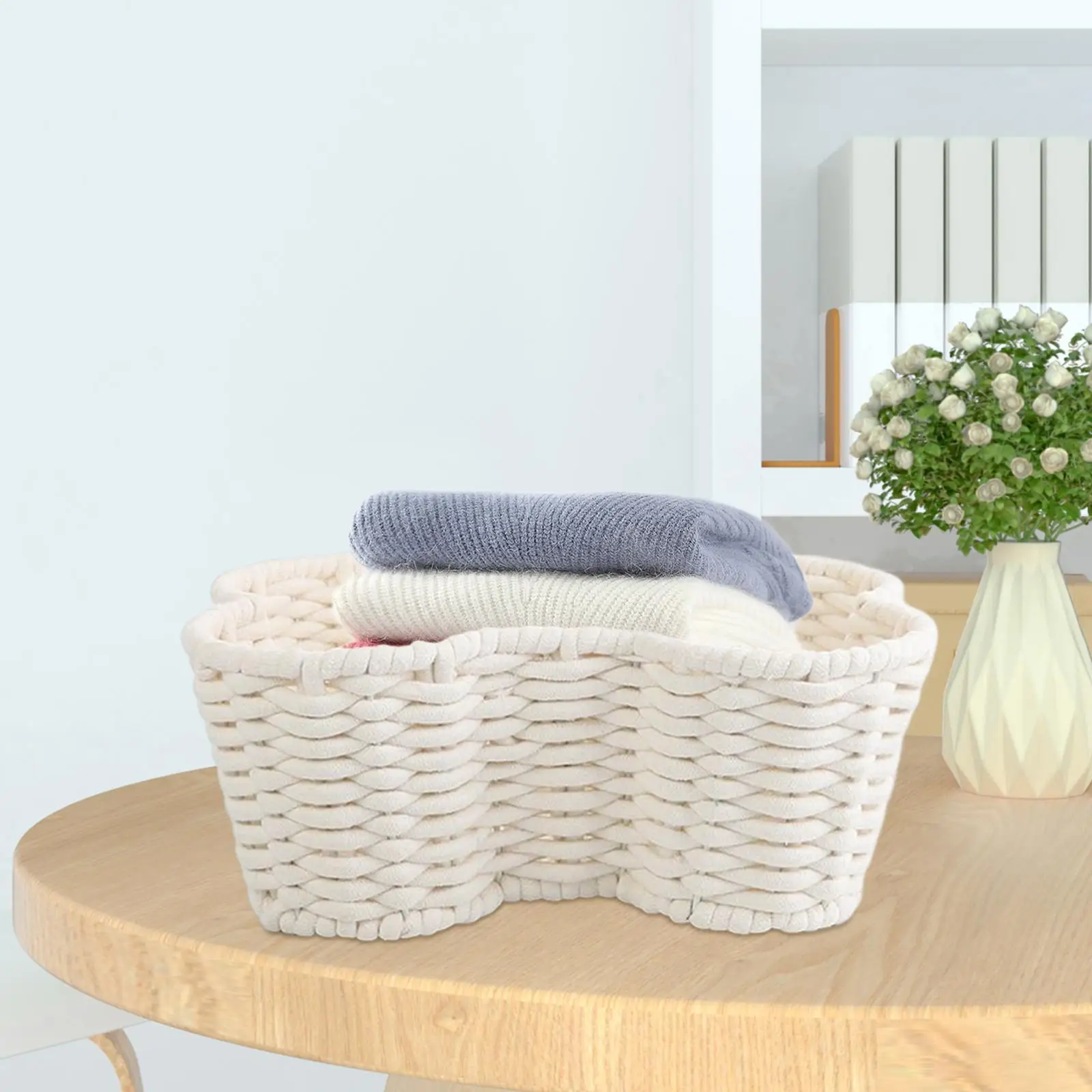 Handwoven Storage Basket Handcrafted Sundries Storage Box Soft Practical Household for Tabletop Bedroom Cabinet Kitchen Towels