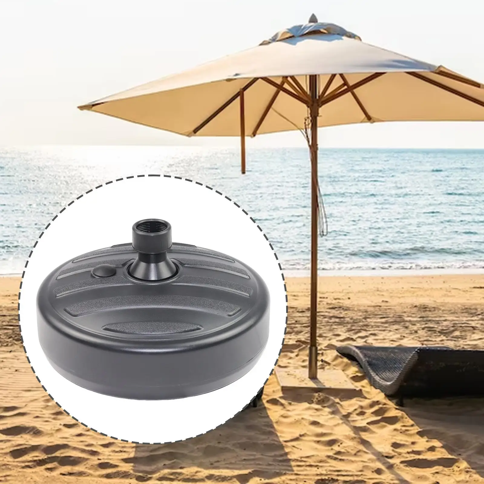 Parasol Holder Heavy Duty Weight Replacement Round Umbrella Base 13L Garden Parasol Base for Beach Outdoor Poolside Deck Lawn