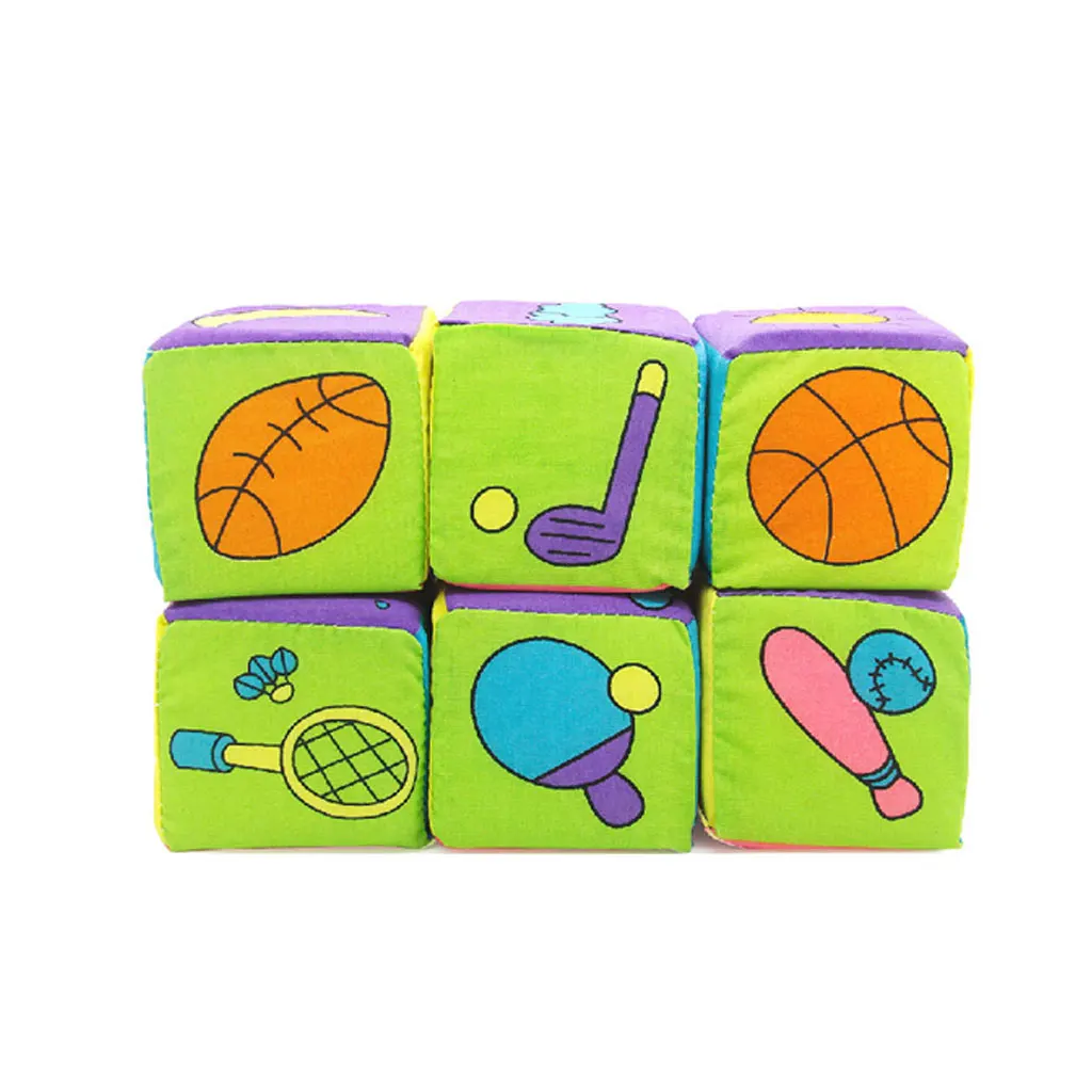 Rattle Ring Soft Cloth Building Block Cube Toddler Crawl Cognitive Toy 6 Pcs
