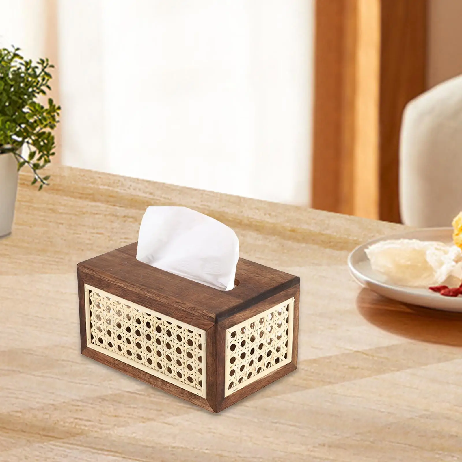 Wooden Tissue Box Rectangular Portable Paper Organizer Modern Durable Unique for Tabletop Home Office Restaurent Hotel