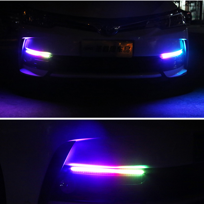 2Pcs/set Universal Car DRL LED Daytime Running Lights Waterproof Headlight Strip White/RGB Sequential Flow Turn Signal Light