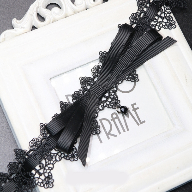 652F Schwarz Spitze Bowknot Halsband Halskette Süße Kragen Halskette Frauen Schlüsselbein Kette – Detail 10