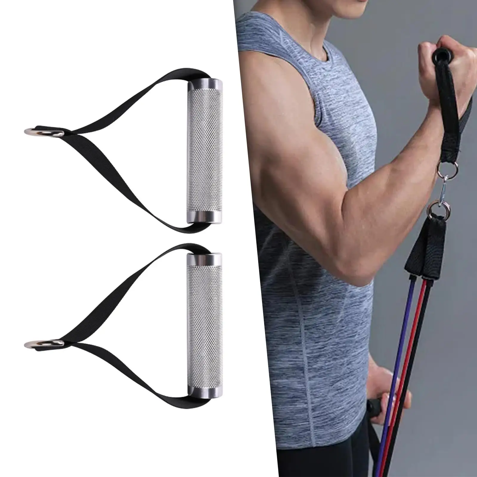 Replacement Exercise Resistance Bands Handles Grips with Metal D Buckle Durable Sports Accessories 5.5inch for Home Gym 