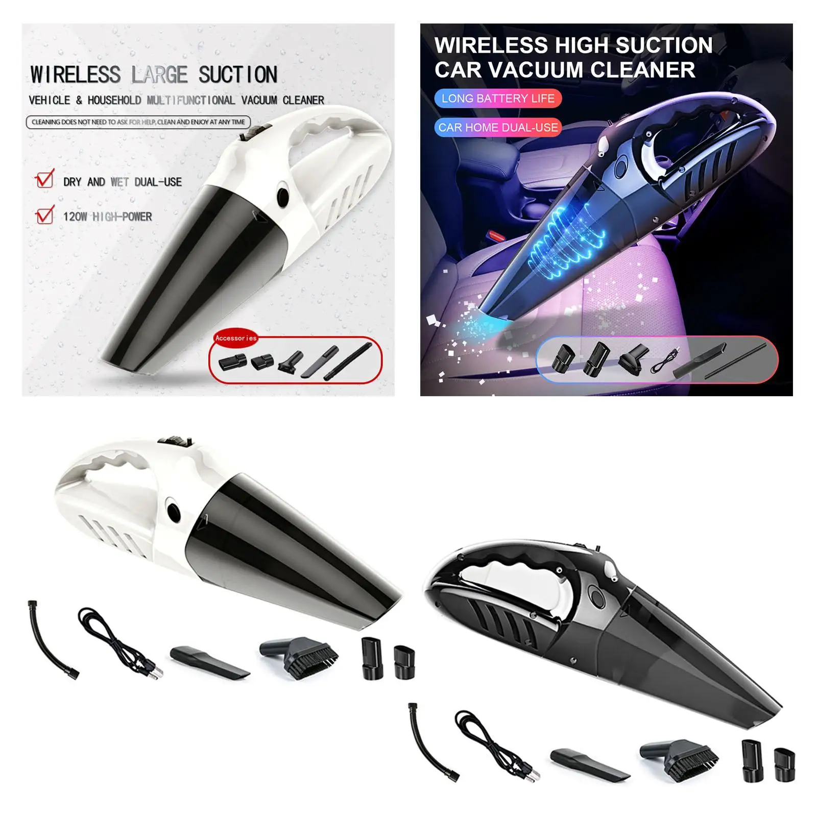 Portable Handheld Vacuum Powerful with 4 Attachments 4500PA Strong Suction 120W Car Vacuum Cleaner for Home Sofa Car Seat