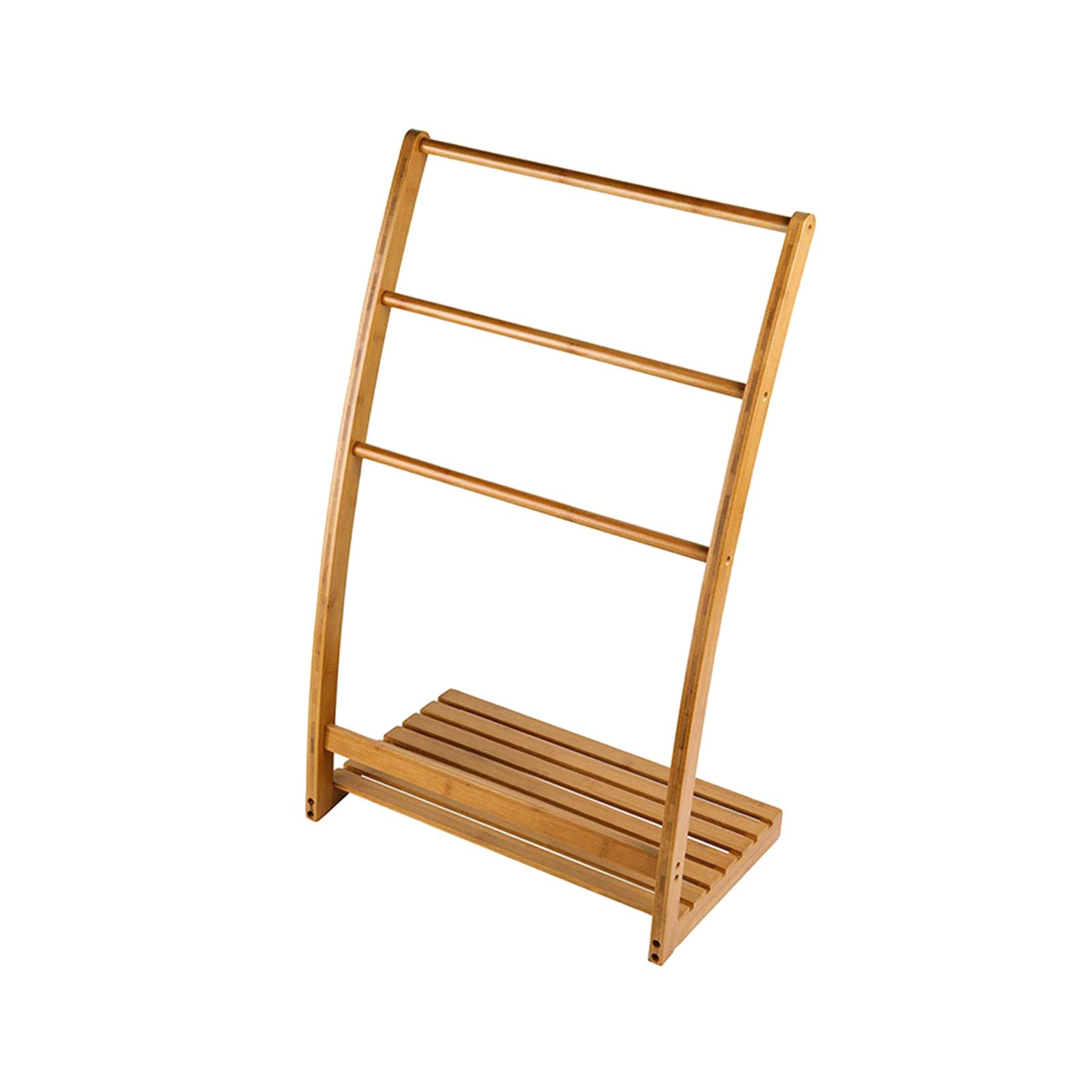 Rustic Bamboo Bathroom Towel Drying Stand Holder 3 Tier Freestanding Towel Rack for Facecloth Washcloth Bathrobe Hand Towel