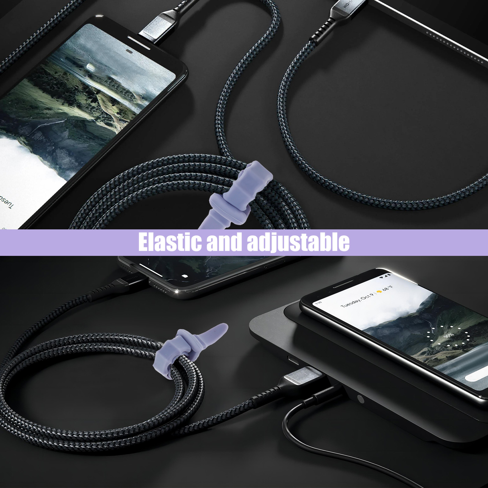 Description Picture 3 of item20Pcs Silicone Cable Ties Colorful Portable Cable Straps Multipurpose Elastic Cord Organizer Cable Management Organizer Reusable