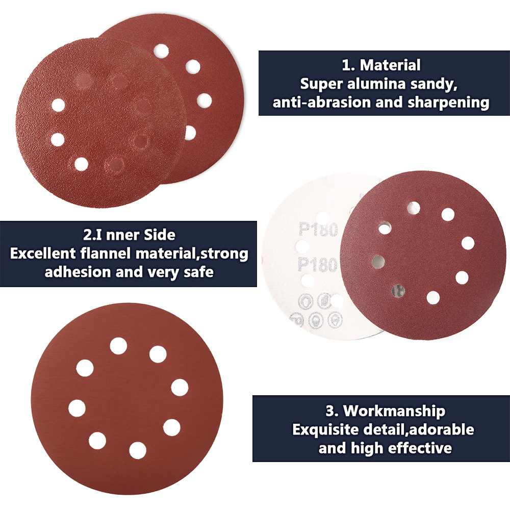 100 Stück 5 Zoll Schleifpapier 8 Loch 80grit-3000grit gemischtes Schleifpapier rund Auto selbst klebender Sand 125mm Schleif kissen Polier werkzeug – Detail 3