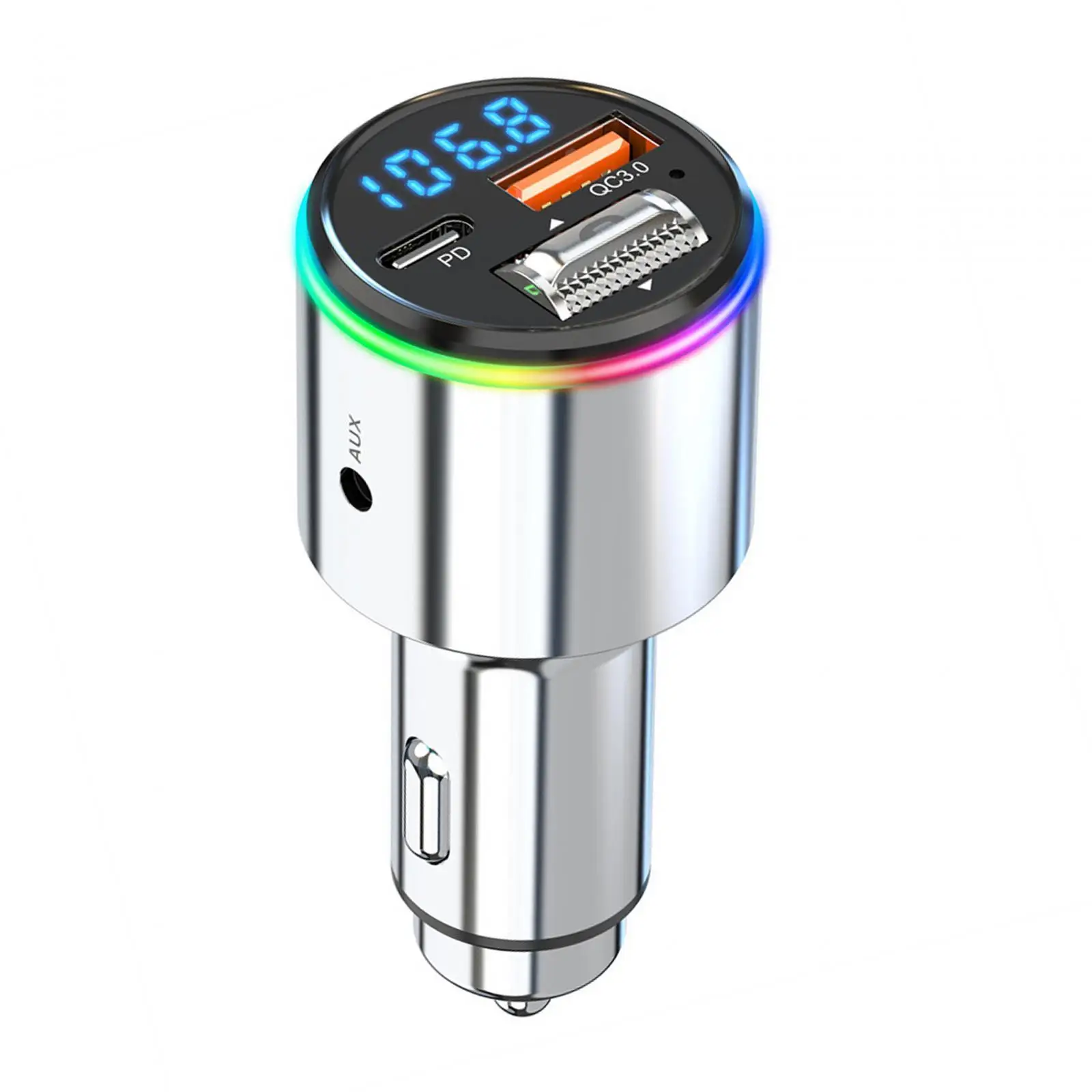 V5.3 FM Transmitter for Car BC1.2 Afc Bass Boost Hands Free Calling with RGB Color Bluetooth Car Adapter for SUV Car Truck