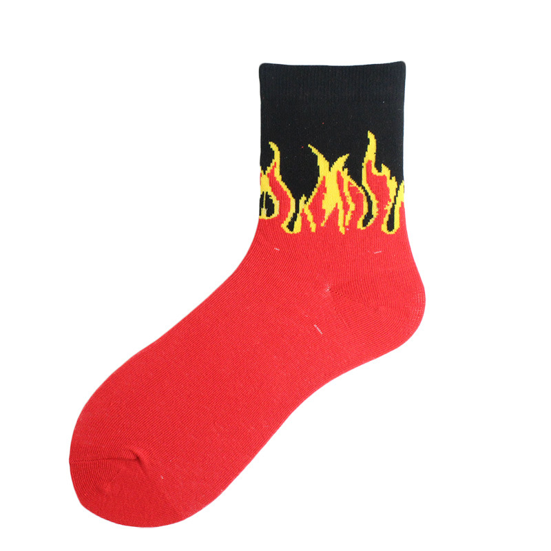 1 Paar Damenmode Hip Hop Hit Color On Fire Crew Socken Red Flame Blaze Power Torch Hot Warmth Street Skateboard Socken – Detail 8