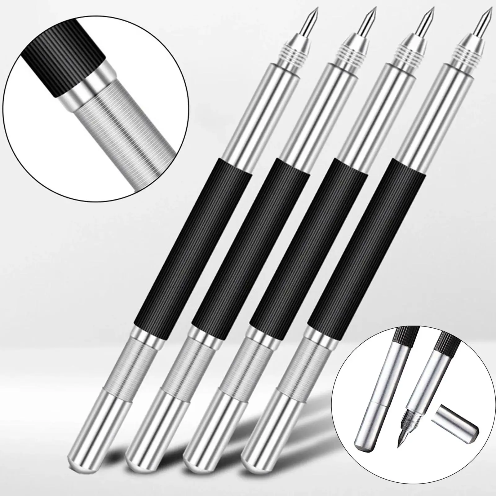 4Pcs Double-Ended Etching Engraving Pen Lettering Pen Stainless Steel Hand Tools Tungsten Carbide Scribing Pens for Glass