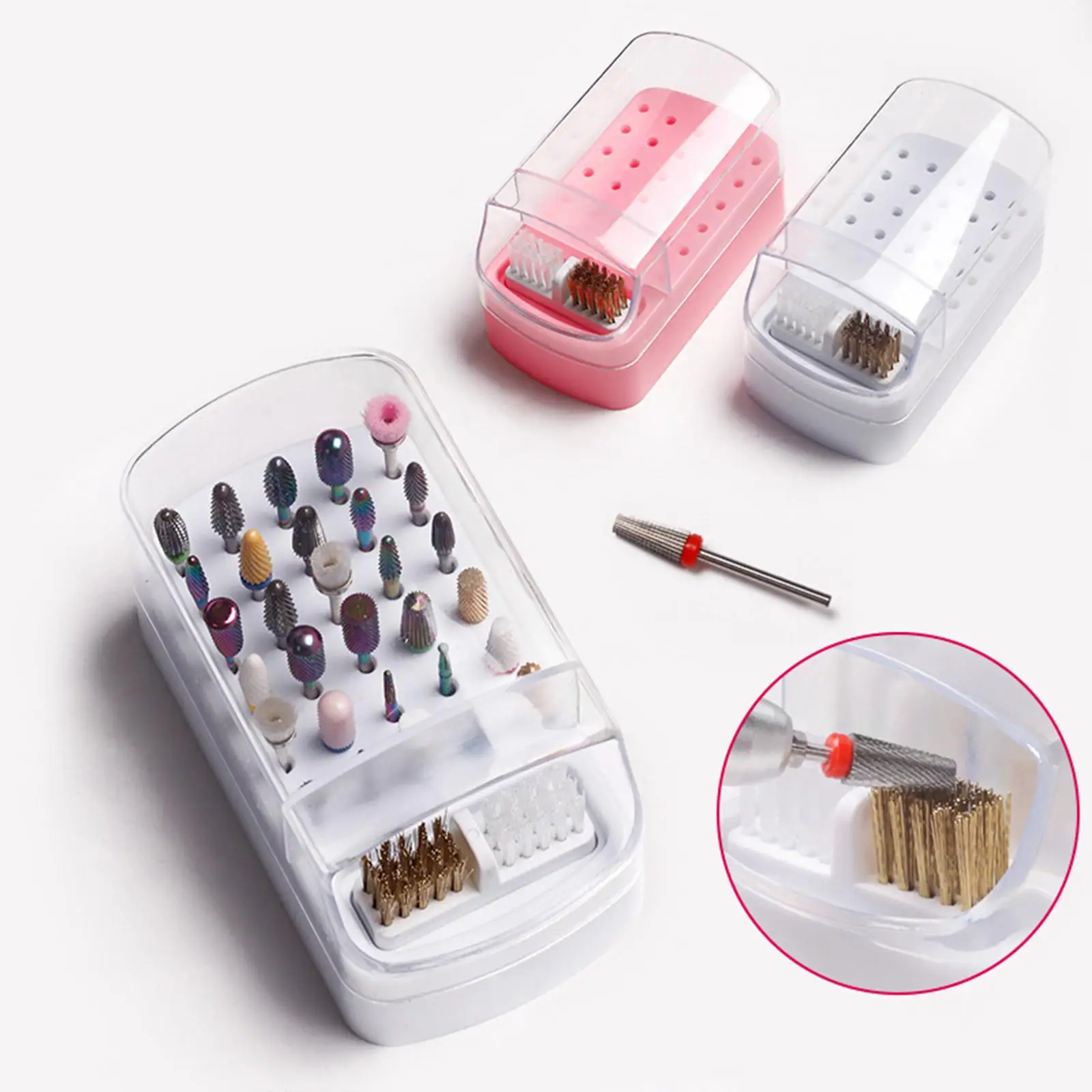 Nail Drill Bit Holder Lightweight Salon with Clear Lid Home DIY Waterproof Nail Grinding Head Polishing Bits Carrying Case