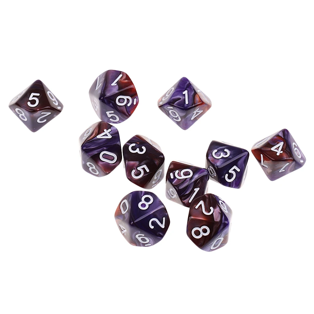 10x Polyhedral Dice D10 Acrylic Dice for Board Games Dnd Toy Mtg Rpg