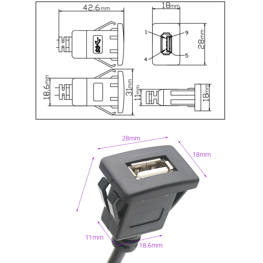 4 6-polige Autoradio-USB-Schnitts telle für Armaturen brett halterung für Android-Multimedia-Player – Detail 2