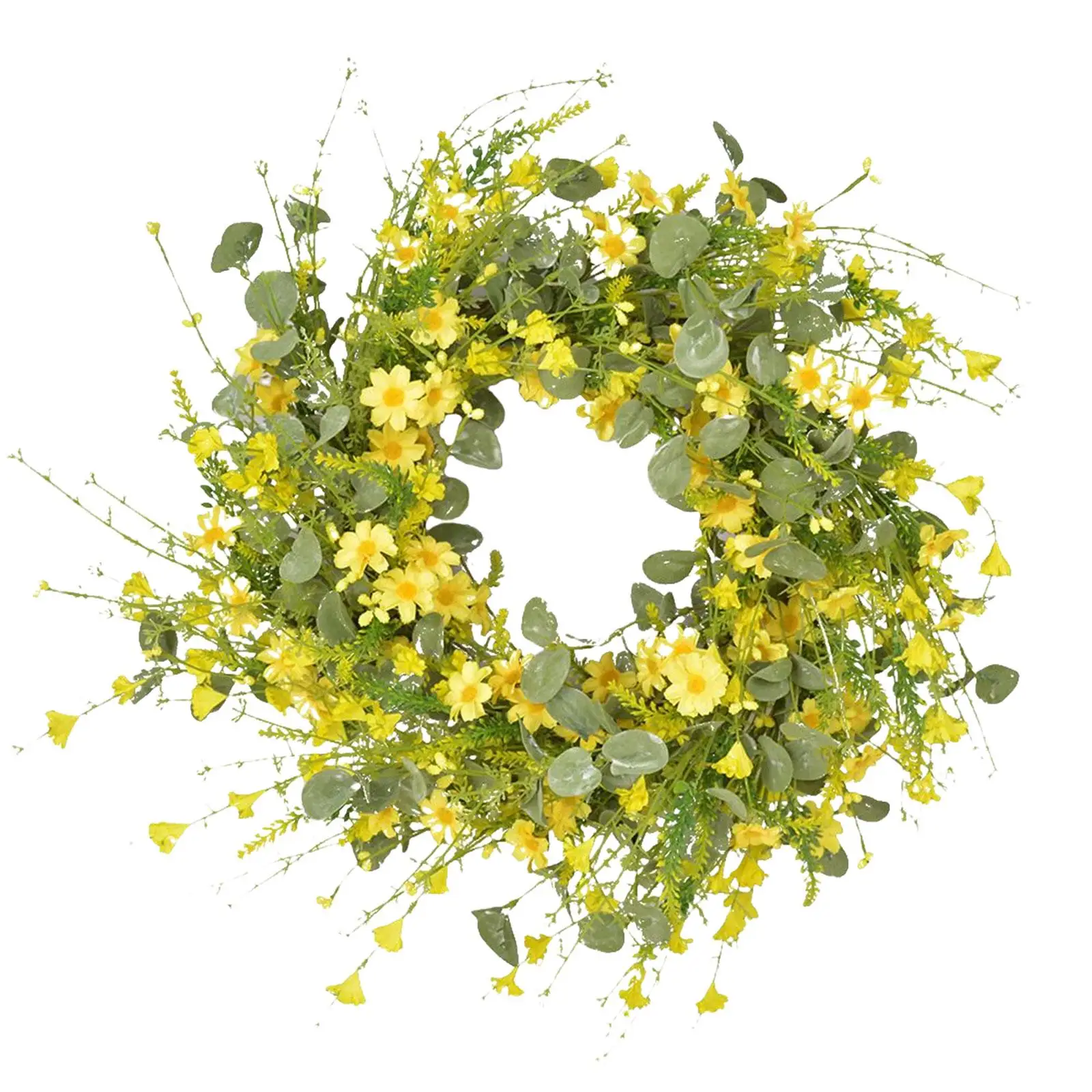 Simulation Daisy Eucalyptus Wreath Front Door Garland Artificial Flower Wreath for Home Decor Holidays Photo Prop Easter Window