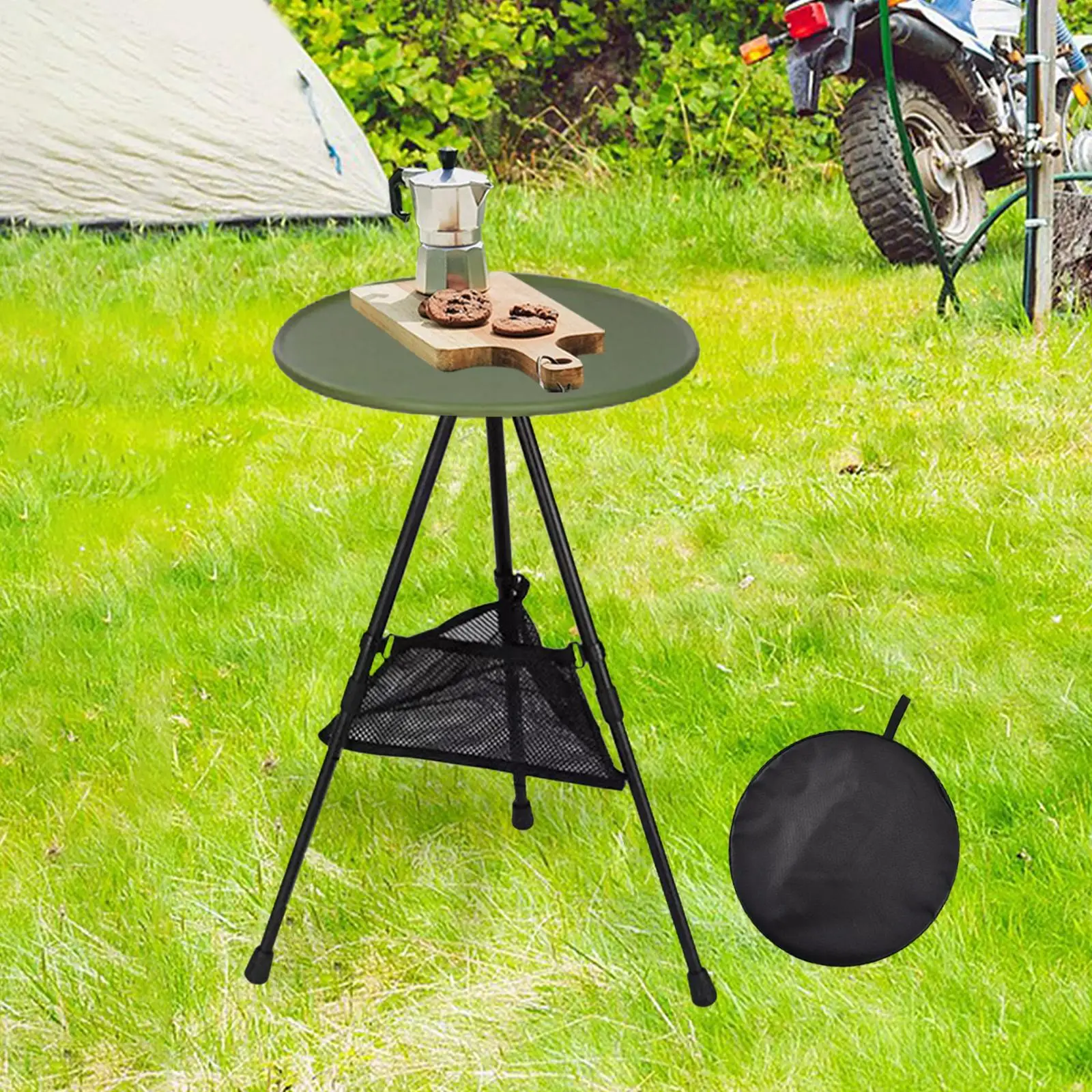 Foldable Picnic Table Portable Tea Coffee Table Folding Camping Table with Tripod Outdoor Round Table for Garden Hiking BBQ